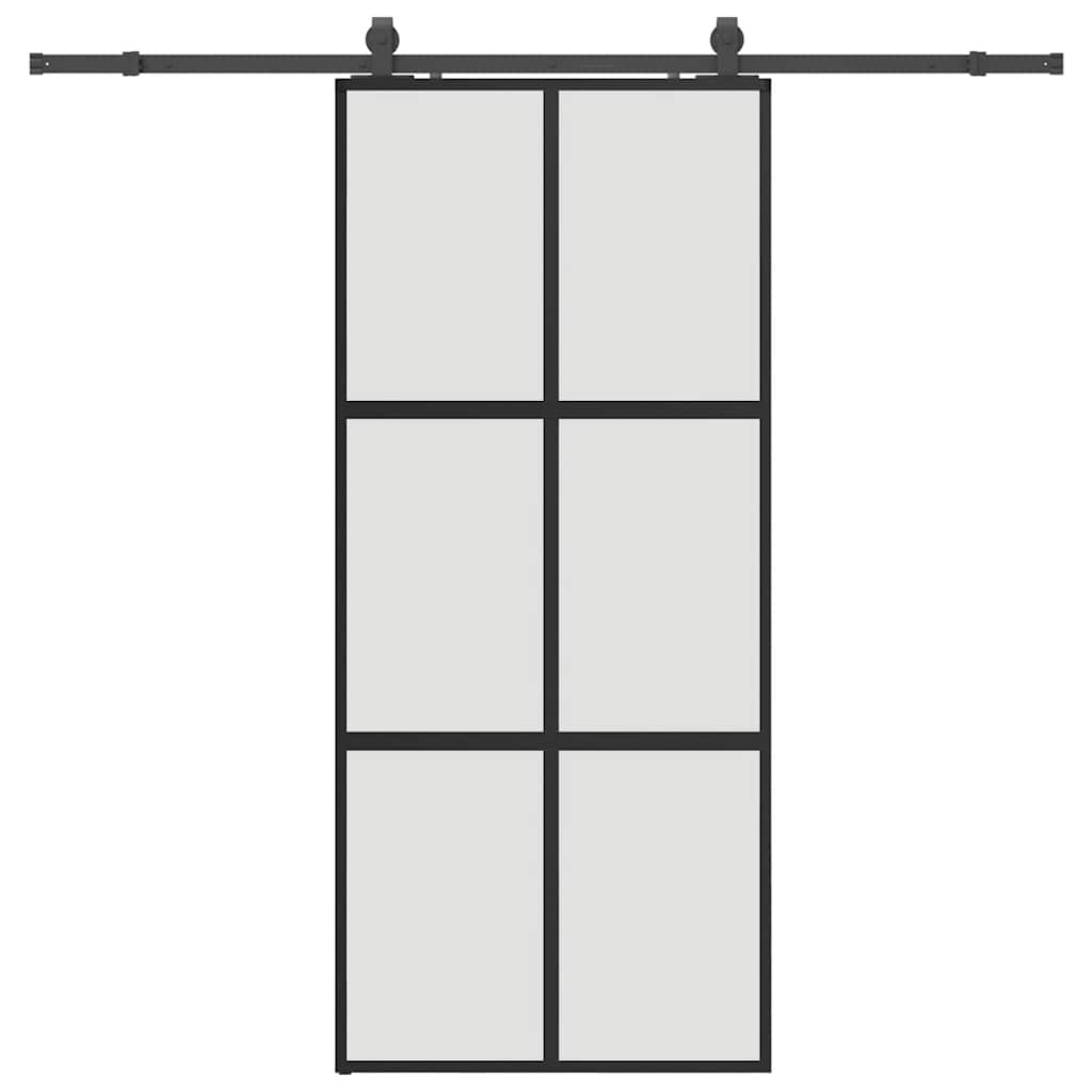 vidaXL Porta Scorrevole Set Ferramenta Nera 90x205 cm Vetro Temperato