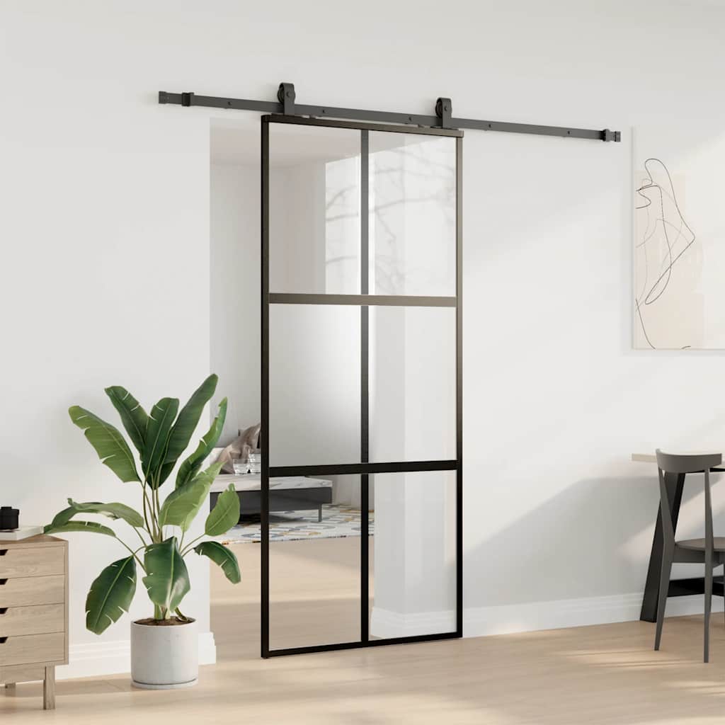 vidaXL Porta Scorrevole Set Ferramenta Nera 90x205 cm Vetro Temperato