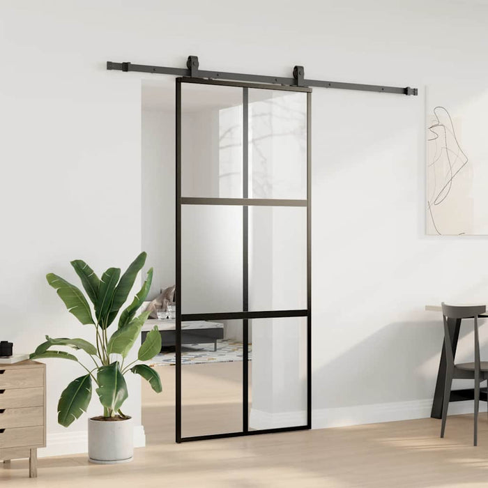 vidaXL Porta Scorrevole Set Ferramenta Nera 90x205 cm Vetro Temperato