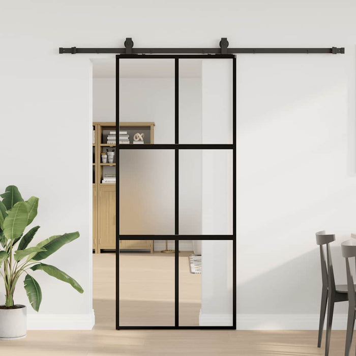 vidaXL Porta Scorrevole Set Ferramenta Nera 90x205 cm Vetro Temperato