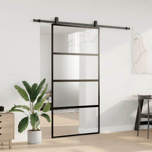 Porta Scorrevole Ferramenta Nera 102,5x205 cm Vetro Temperato