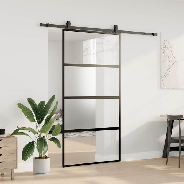 Porta Scorrevole Ferramenta Nera 102,5x205 cm Vetro Temperato
