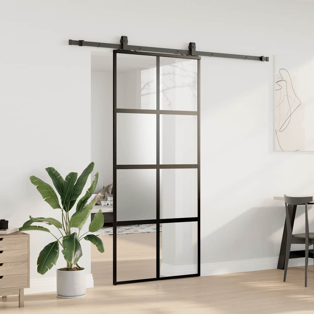 vidaXL Porta Scorrevole Set Ferramenta Nera 90x205 cm Vetro Temperato