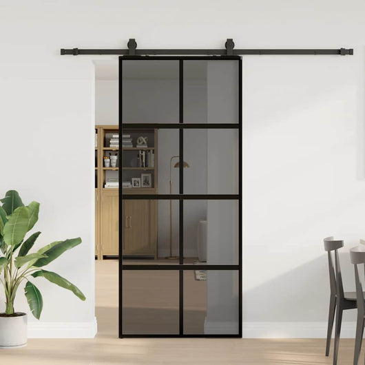 vidaXL Porta Scorrevole Set Ferramenta Nera 90x205 cm Vetro Temperato