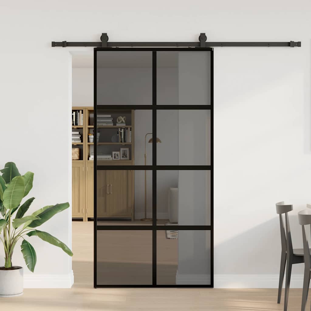 vidaXL Porta Scorrevole Ferramenta Nera 102,5x205 cm Vetro Temperato