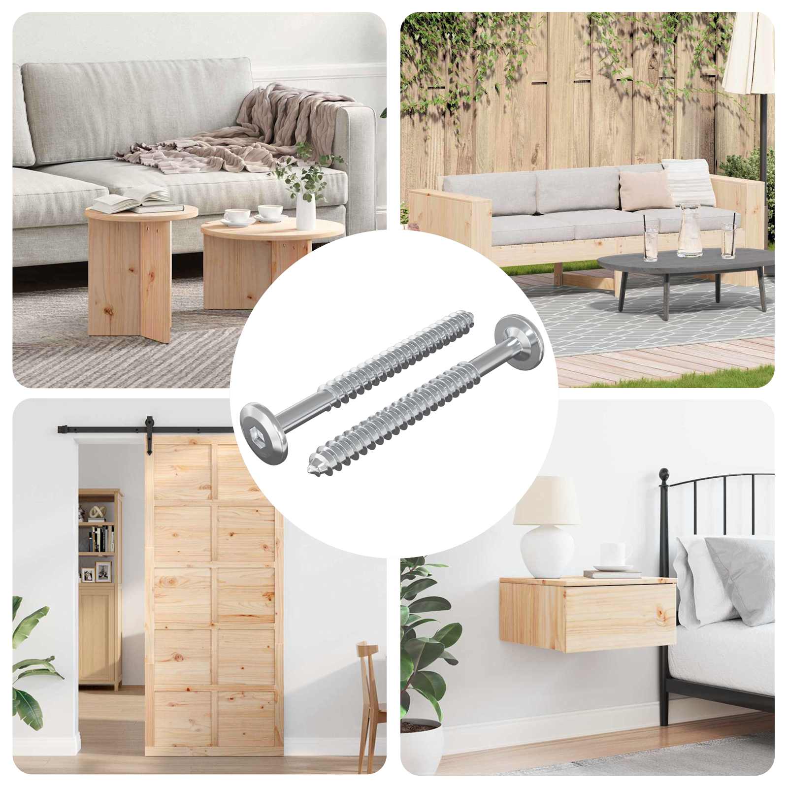 Viti in Legno 2 pcs Argento M6 x 70 mm Acciaio 864388