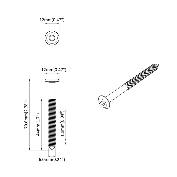 Viti per mobili 2 pcs Argento M6 x 73 mm Acciaio 864397