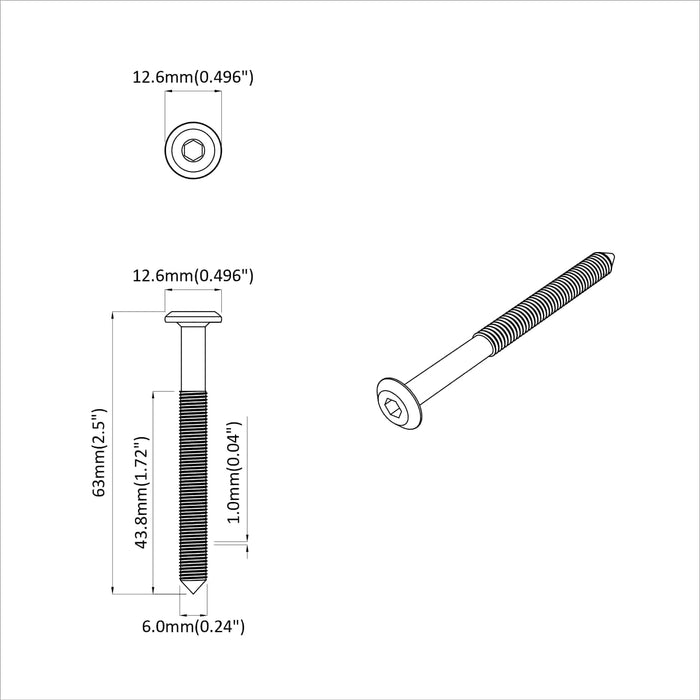 Vite 2 pcs Argento M6 x 60 mm Acciaio 864412