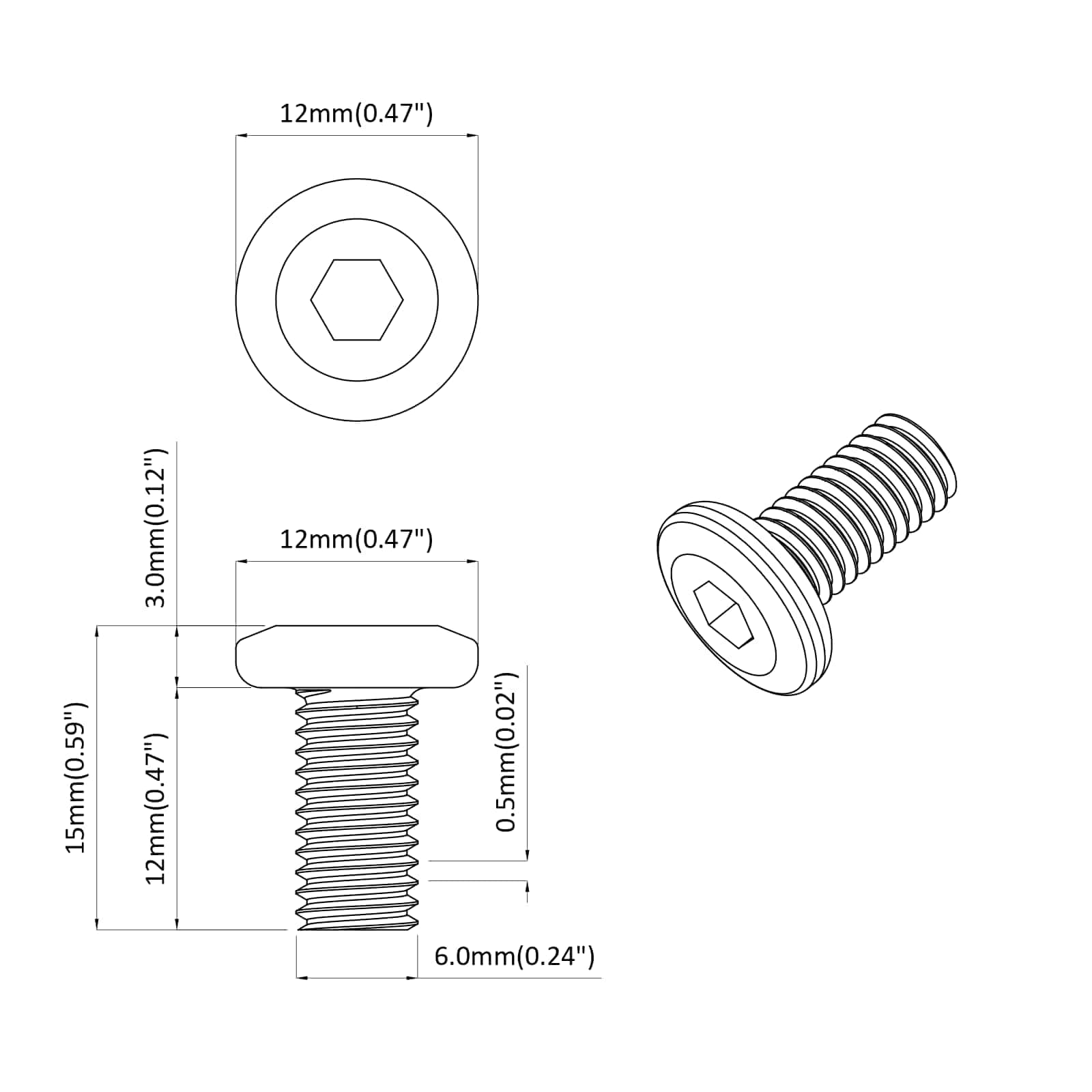 Vite di Blocco Tinta unita 12 pcs Argento M6 x 12 mm Acciaio 864566