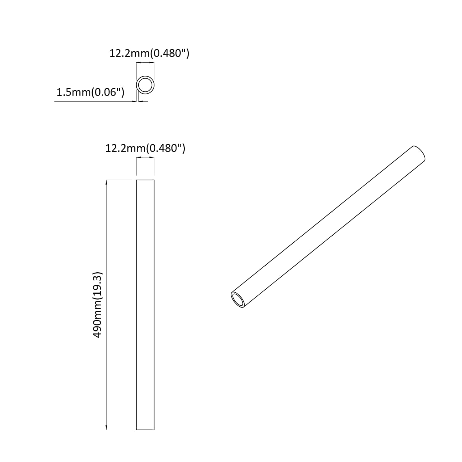 Tubo PVC 12 pcs Bianco 12,2 x 1,8 x 500 mm Mterialpp e PE 864619