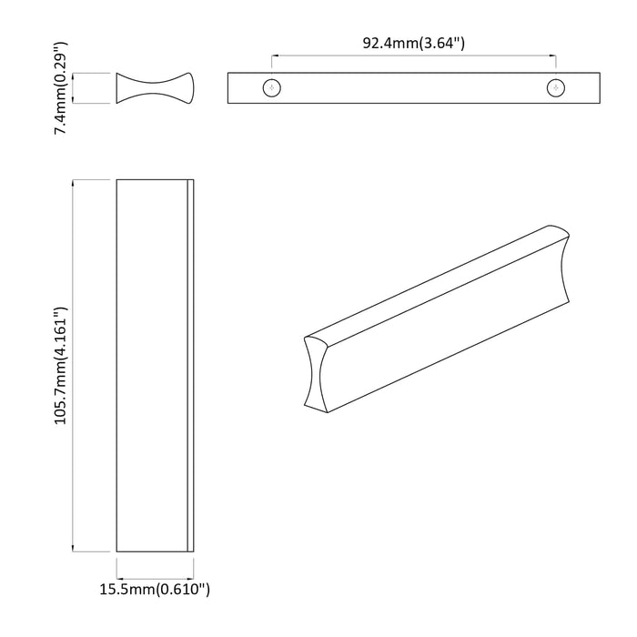 Manico 2 pcs Argento 105.7 x 7.4 x 15.5 mm Alluminio 864683