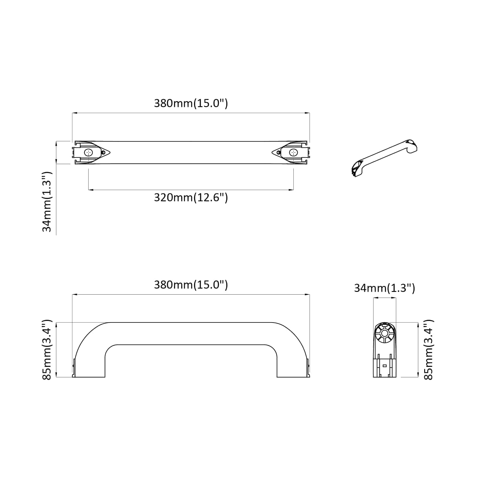 Manico Tinta unita 2 pcs Nero 380 x 34 x 85 mm Alluminio e PP 864707