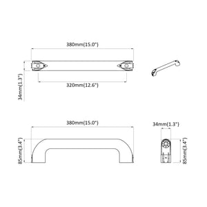 Manico Tinta unita 2 pcs Nero 380 x 34 x 85 mm Alluminio e PP 864707