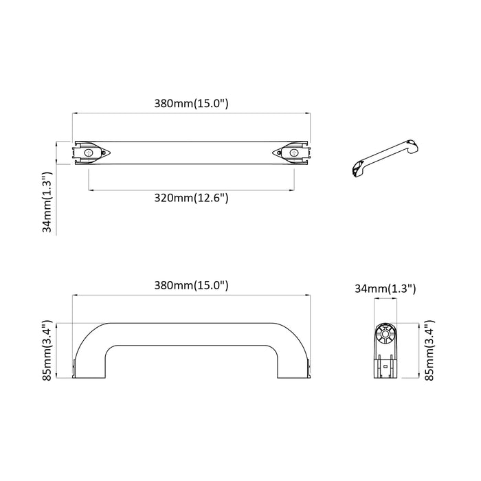 Manico Tinta unita 2 pcs Nero 380 x 34 x 85 mm Alluminio e PP 864707