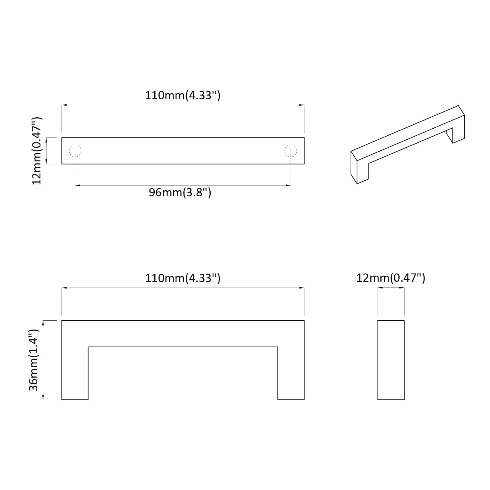 Maniglia per Mobili 2 pcs Nero 110 x 12 x 36 mm Ferro 864710