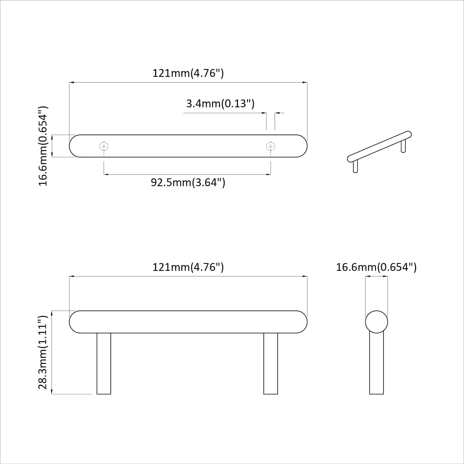 Maniglia per Armadio 2 pcs Nero 121 x 16.6 x 28.3 mm Ferro 864727