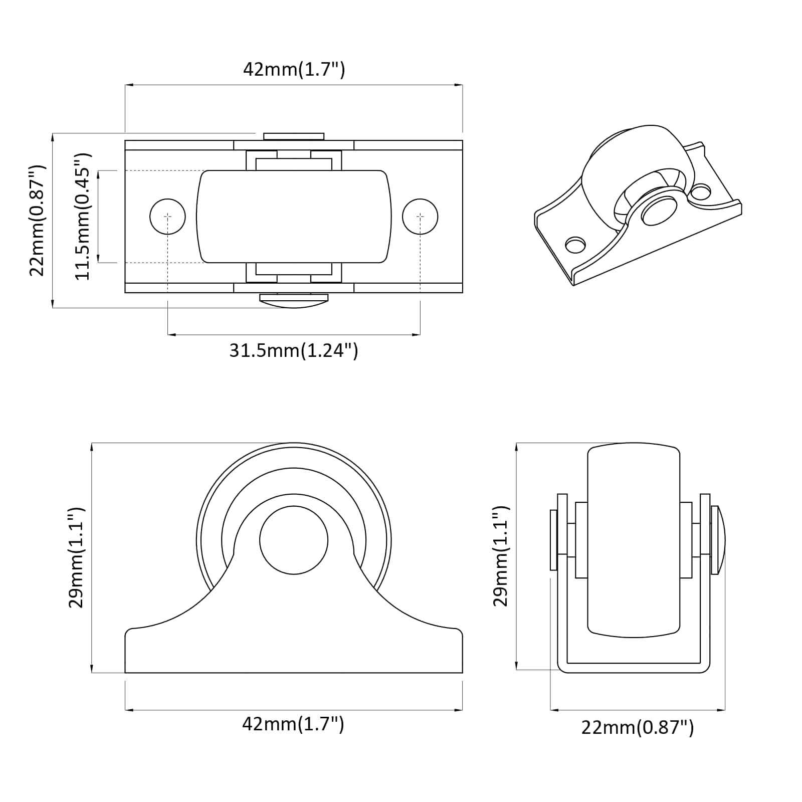 Ruota 2 pcs Bianco 42 x 11,5 x 29 mm Ferro 864758