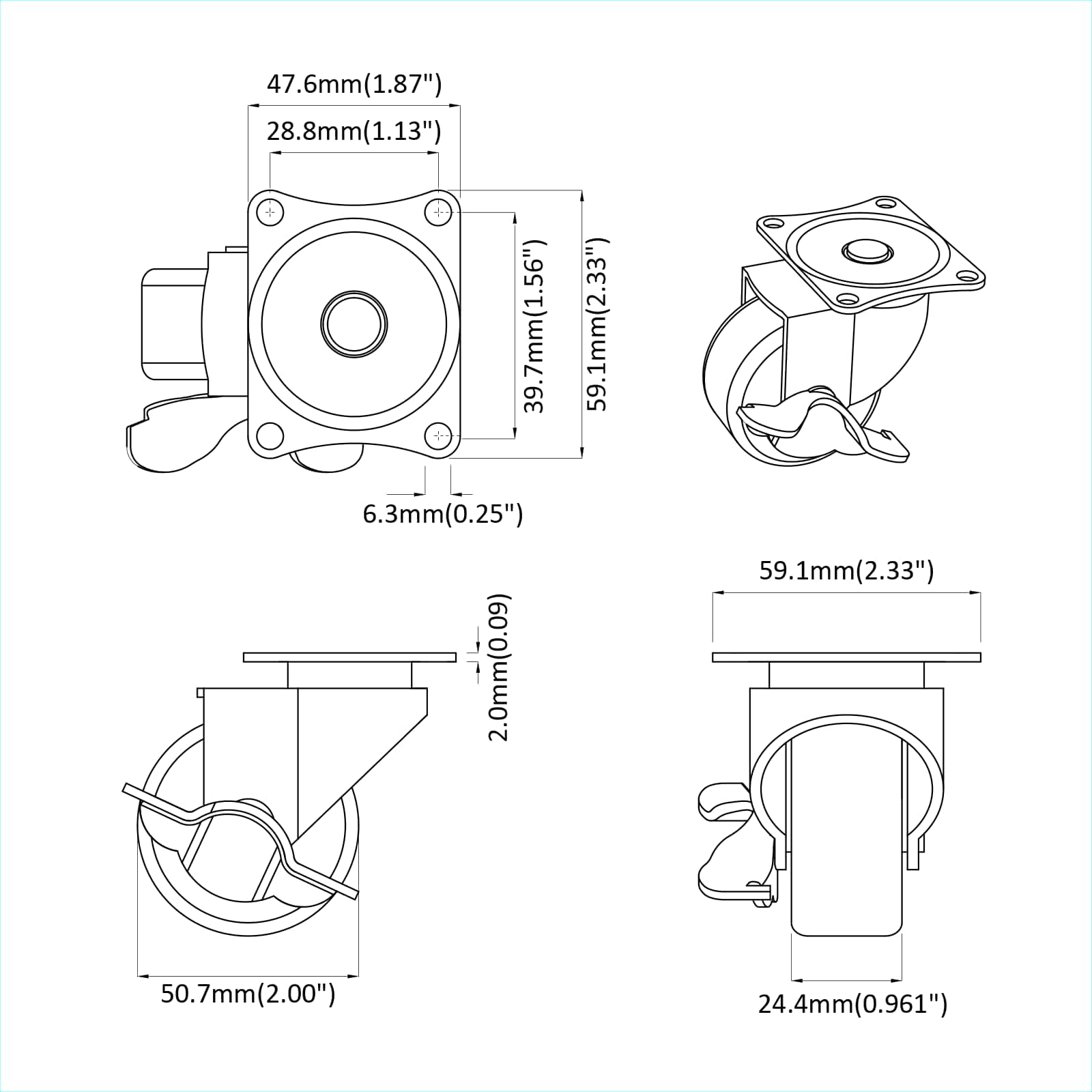 Ruota 12 pcs Nero e argento 63 x 48 x 46 mm Ferro e nylon 864761