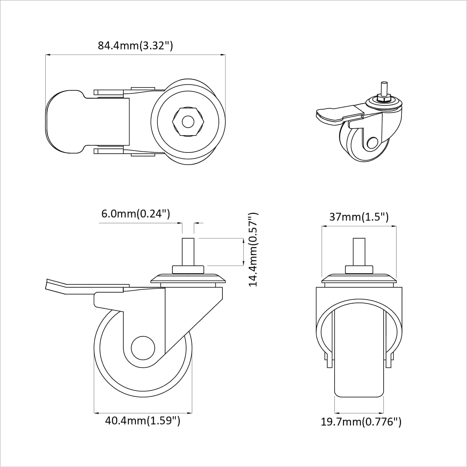 Ruote 12 pcs Nero M6 x 1.5 mm Ferro e nylon 864765