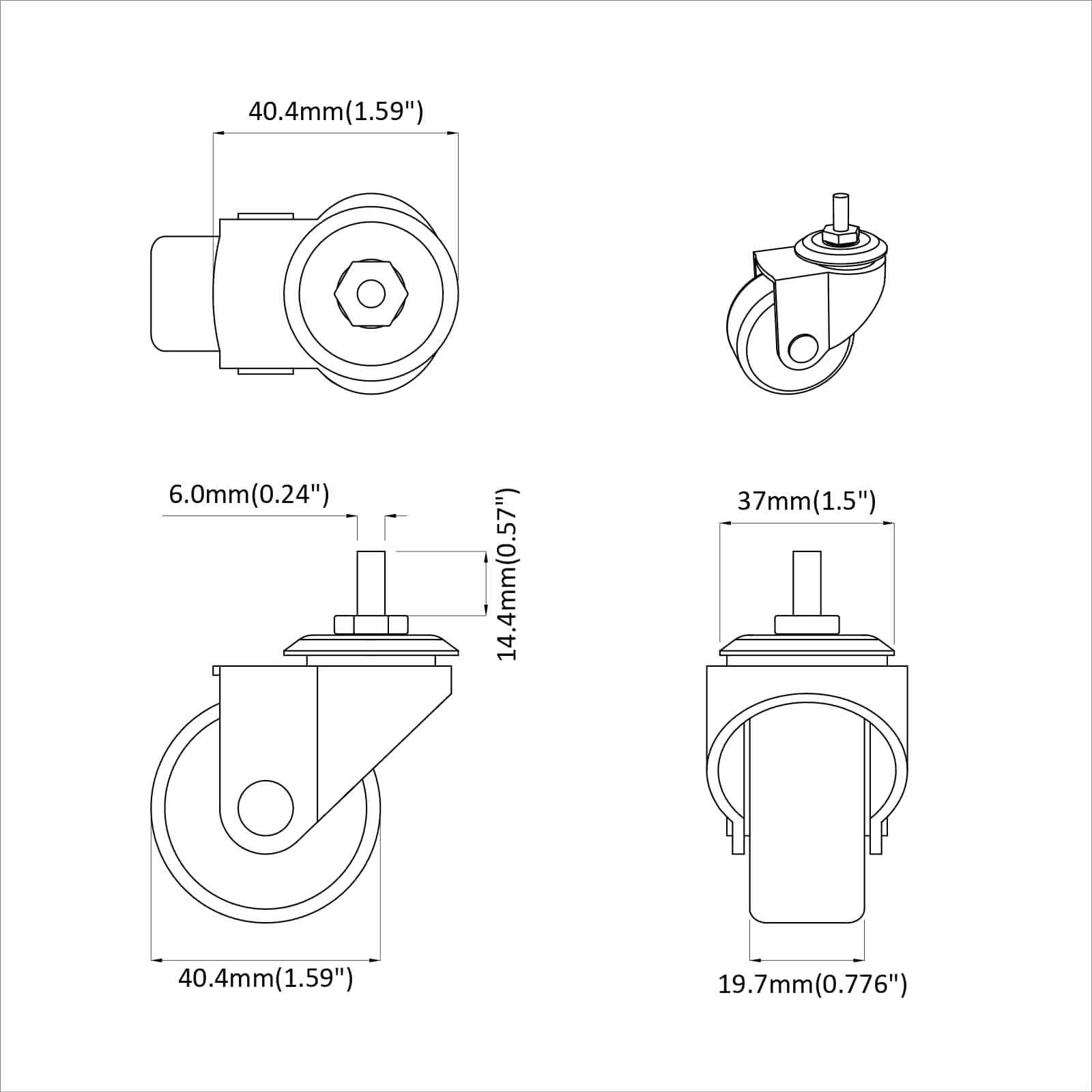 Rullo girevole 2 pcs Nero M6 mm Ferro e nylon 864766