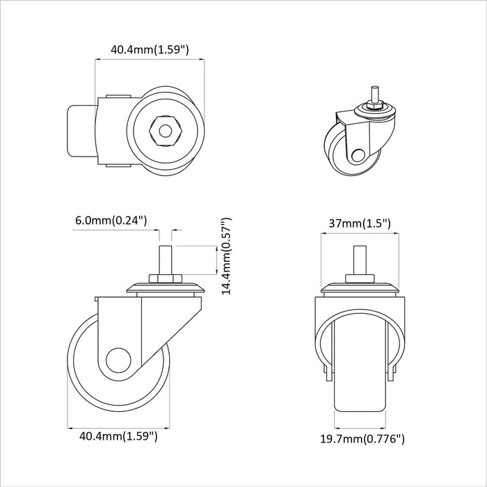 Rullo girevole 2 pcs Nero M6 mm Ferro e nylon 864766