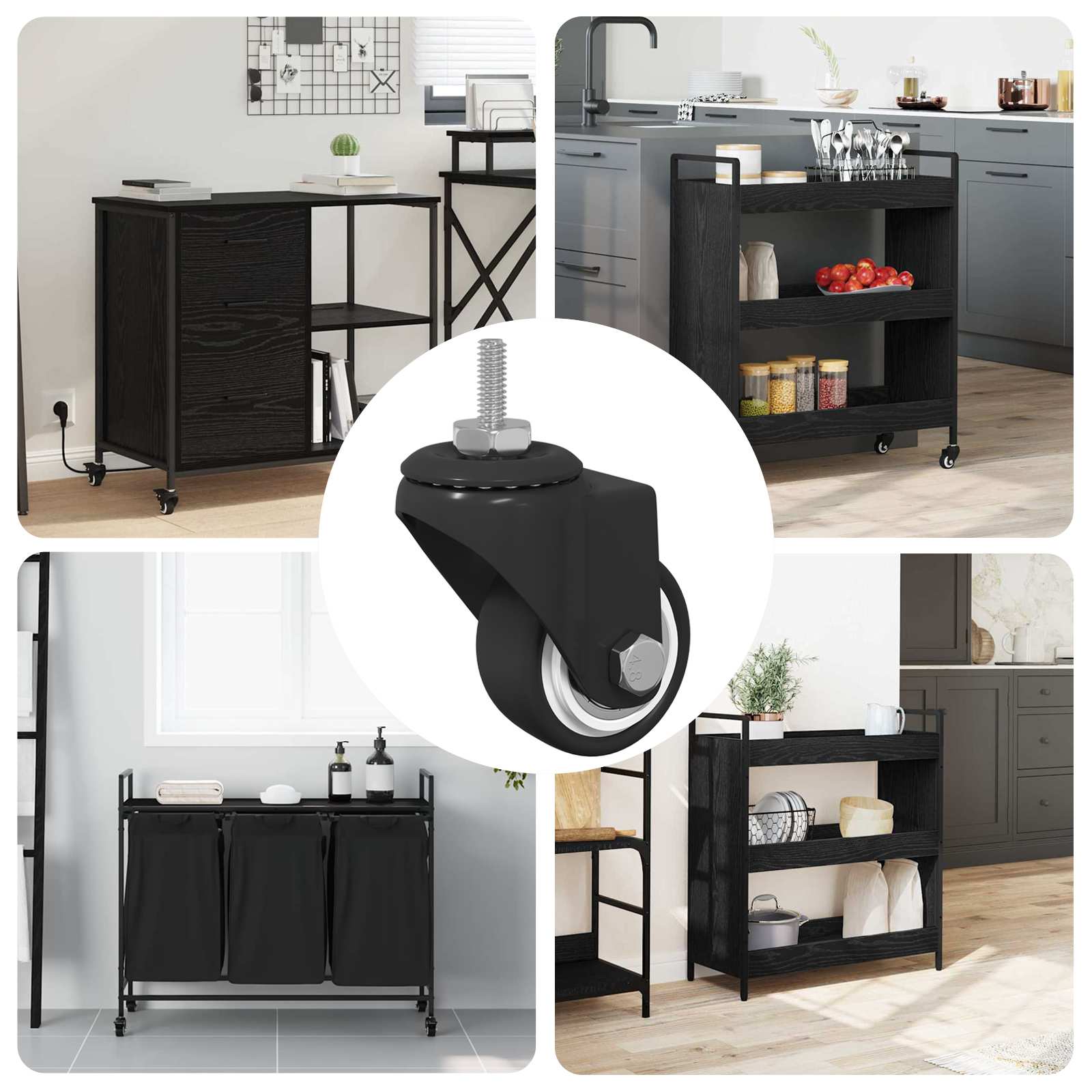 Rullo girevole 12 pcs Nero M6 mm Ferro e nylon 864767