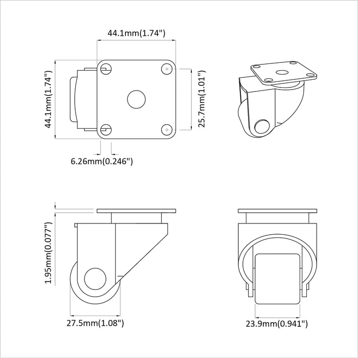 Ruota 2 pcs Argento 50 mm Nylon 864768
