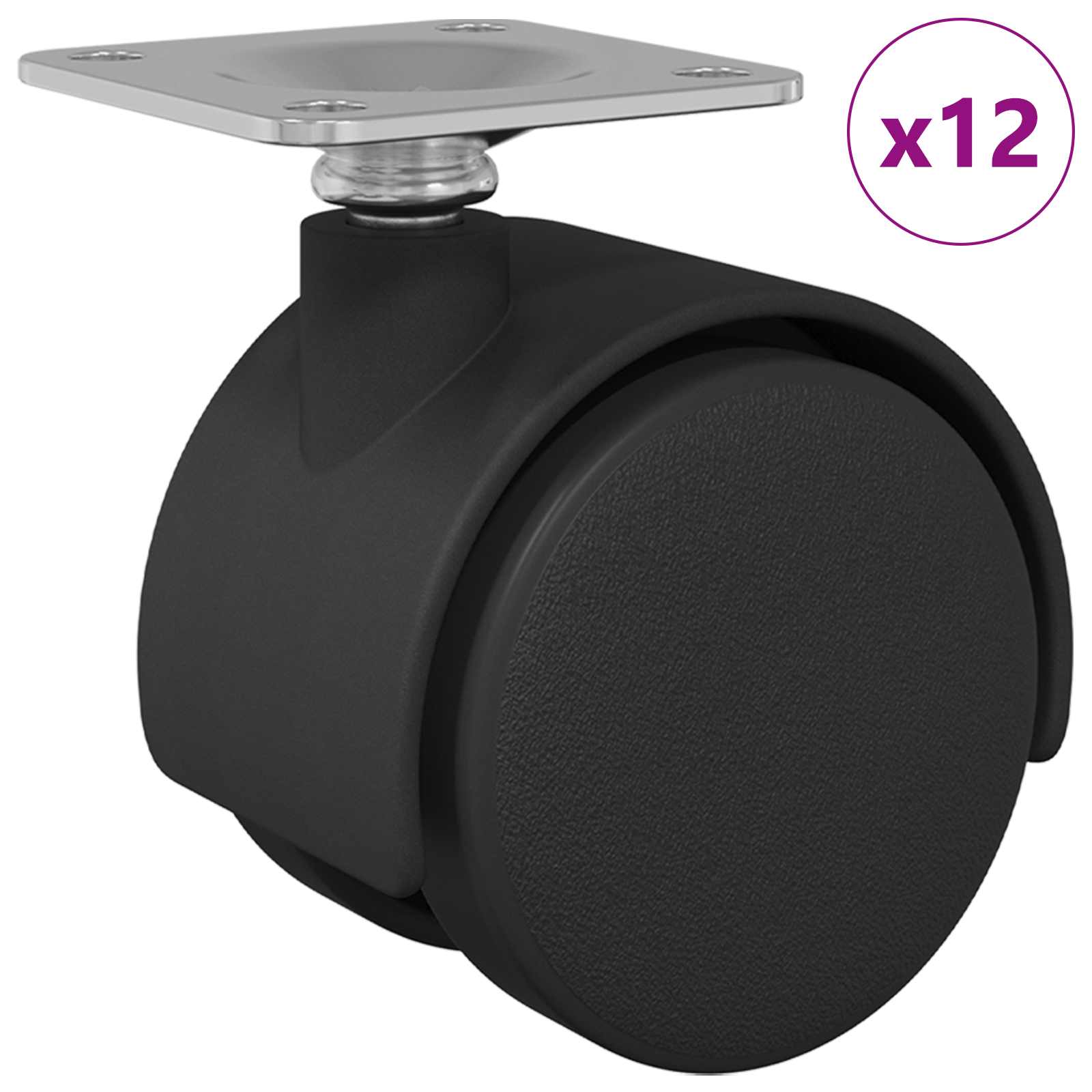 Rullo girevole 12 pcs Nero 54 mm Ferro e PP 864771