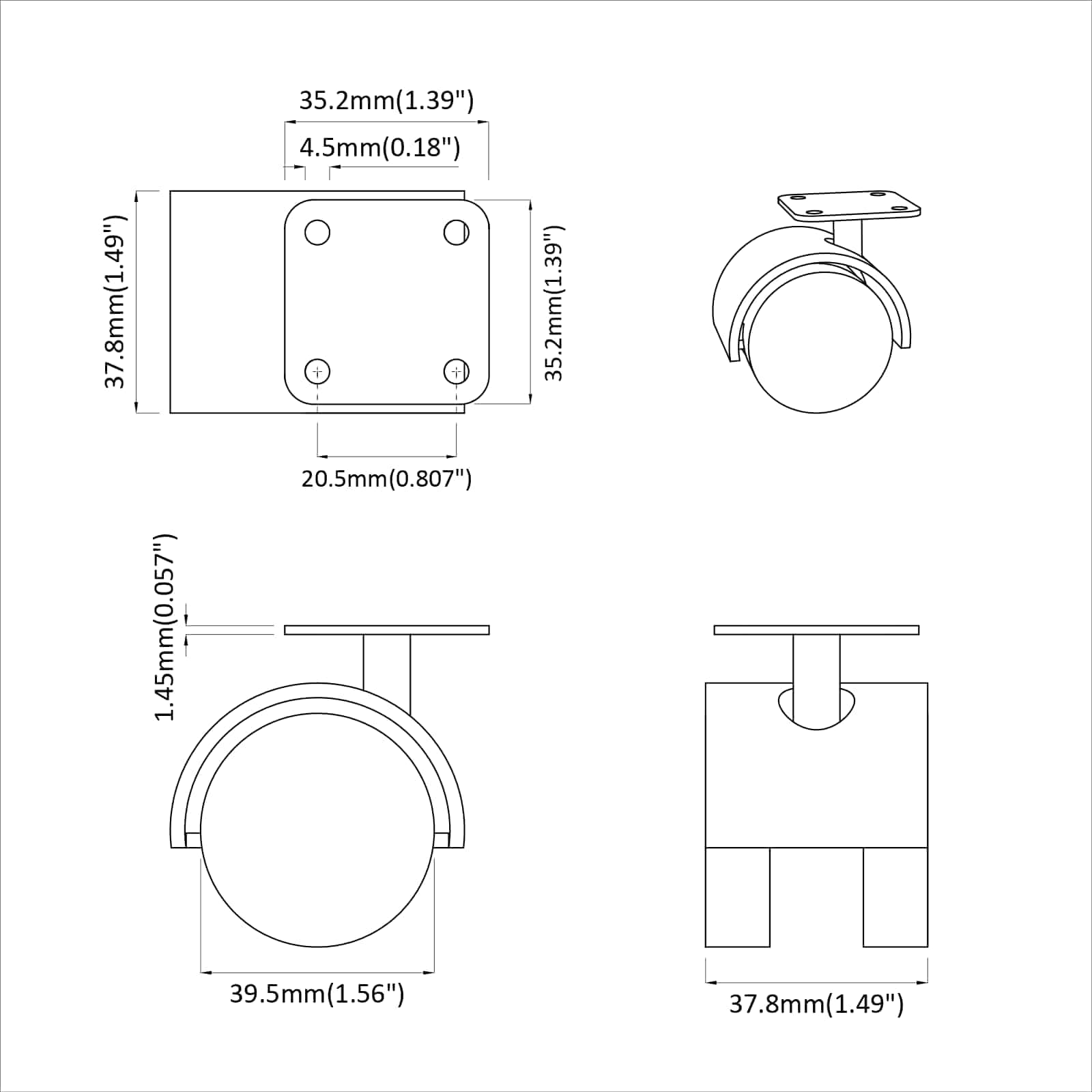 Rullo girevole 12 pcs Nero 54 mm Ferro e PP 864771