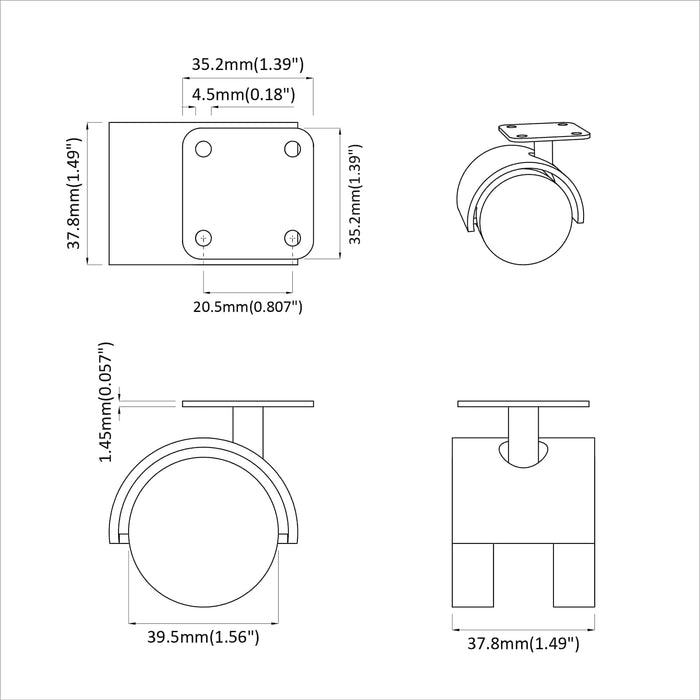 Rullo girevole 12 pcs Nero 54 mm Ferro e PP 864771