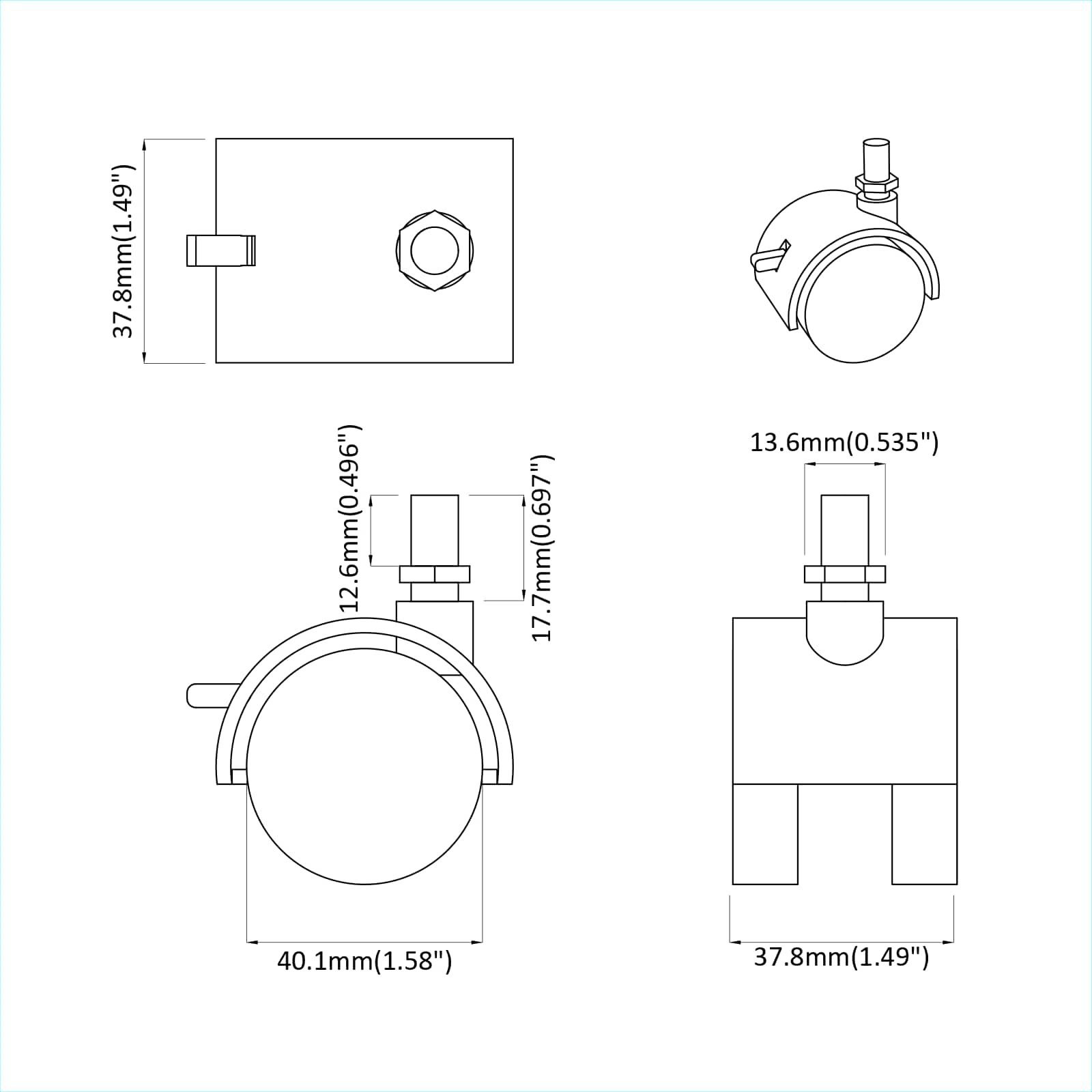 Ruota 2 pcs Nero e Argento 37,8 x 40 mm Ferro e PP 864774