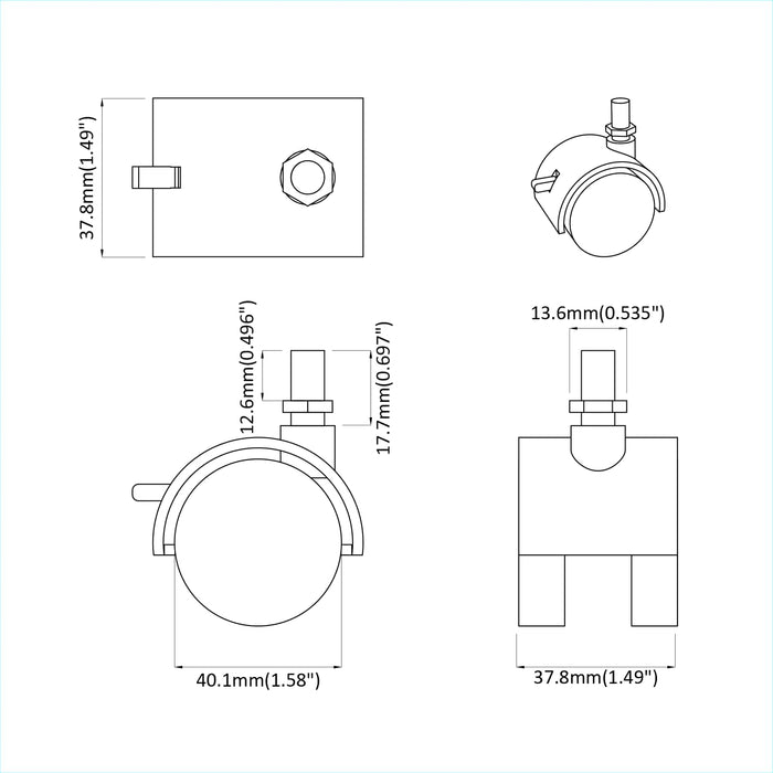 Ruota 2 pcs Nero e Argento 37,8 x 40 mm Ferro e PP 864774