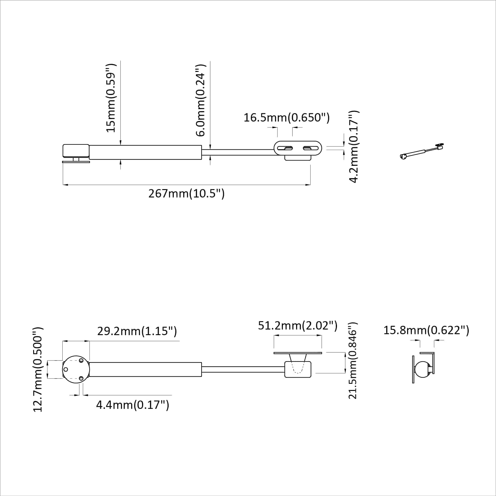 Molla Gas Idraulica 2 pcs Argento 280 x 17 x 16 mm PP e Ferro 864842