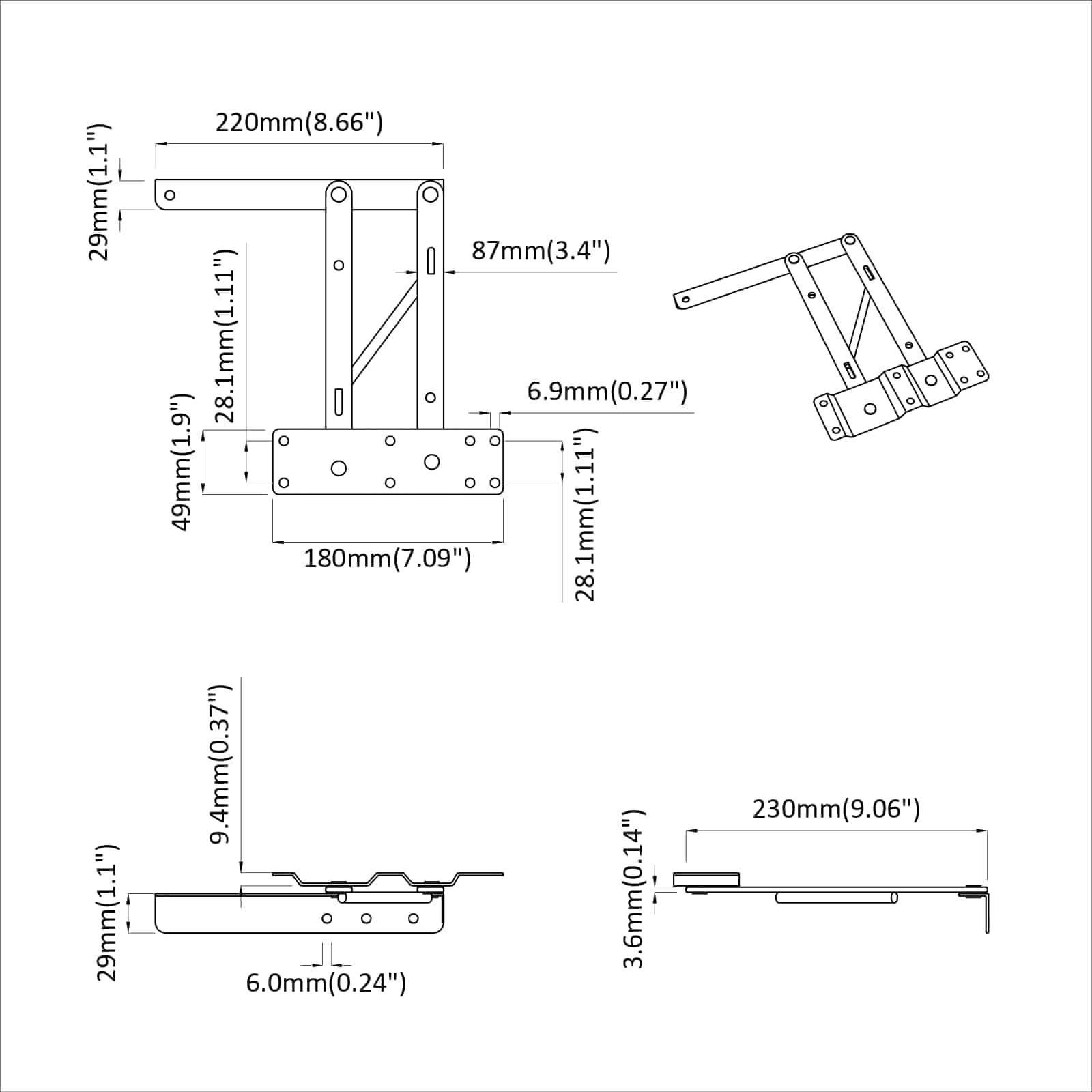 Meccanismo di Sollevamento per Letto 2 pcs Nero 34 x 9.5 x 4 mm 864846
