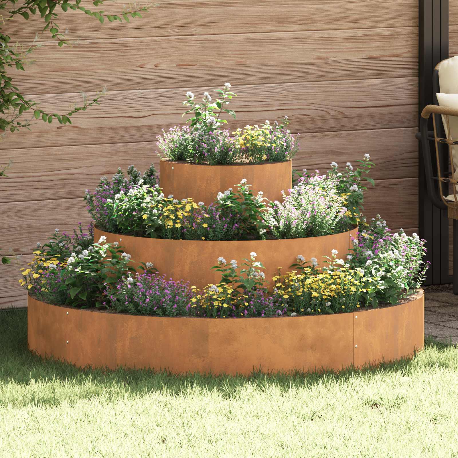 Vaso da giardino-Fioriera Esterno-Contenitore per Piante Marrone 120 x 120 x 20 cm Acciaio CorTen