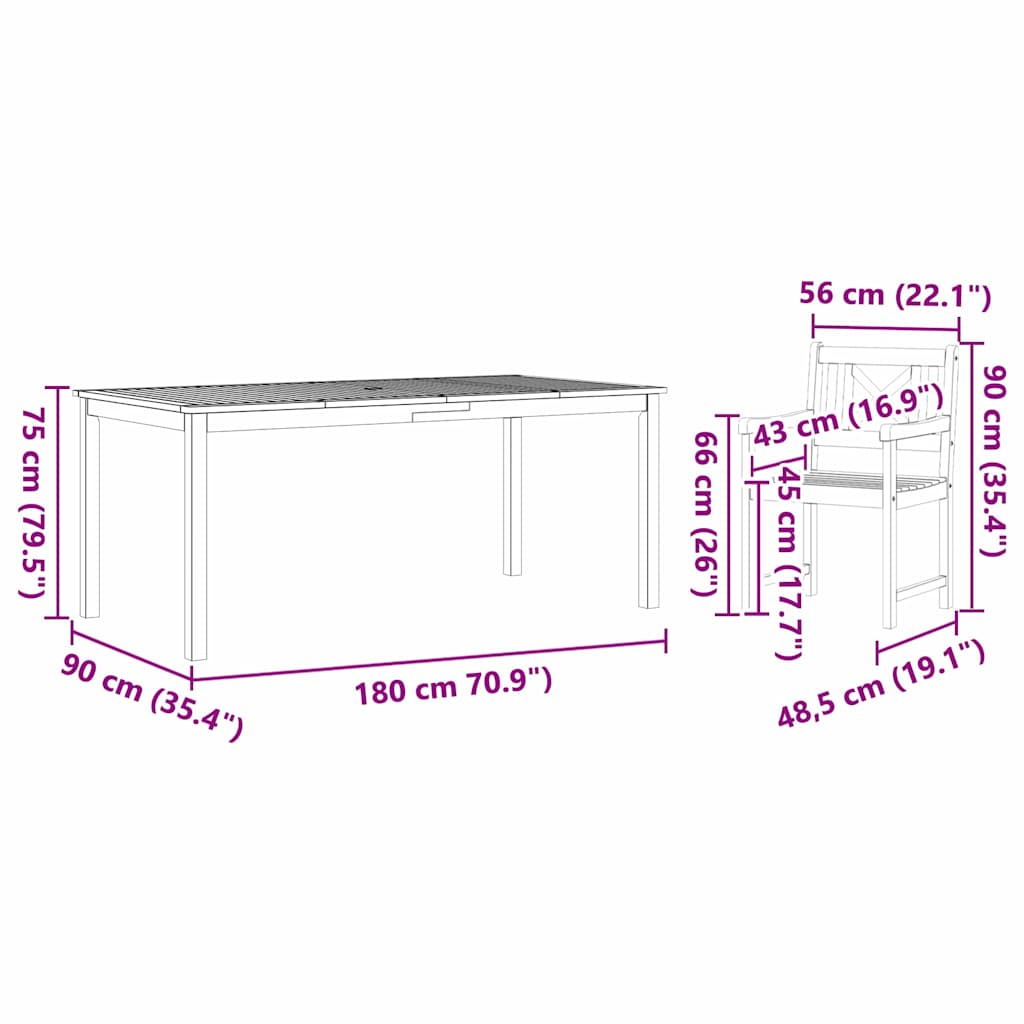 Set da pranzo da giardino 9 pcs Marrone 180 x 90 x 75 cm 3375661