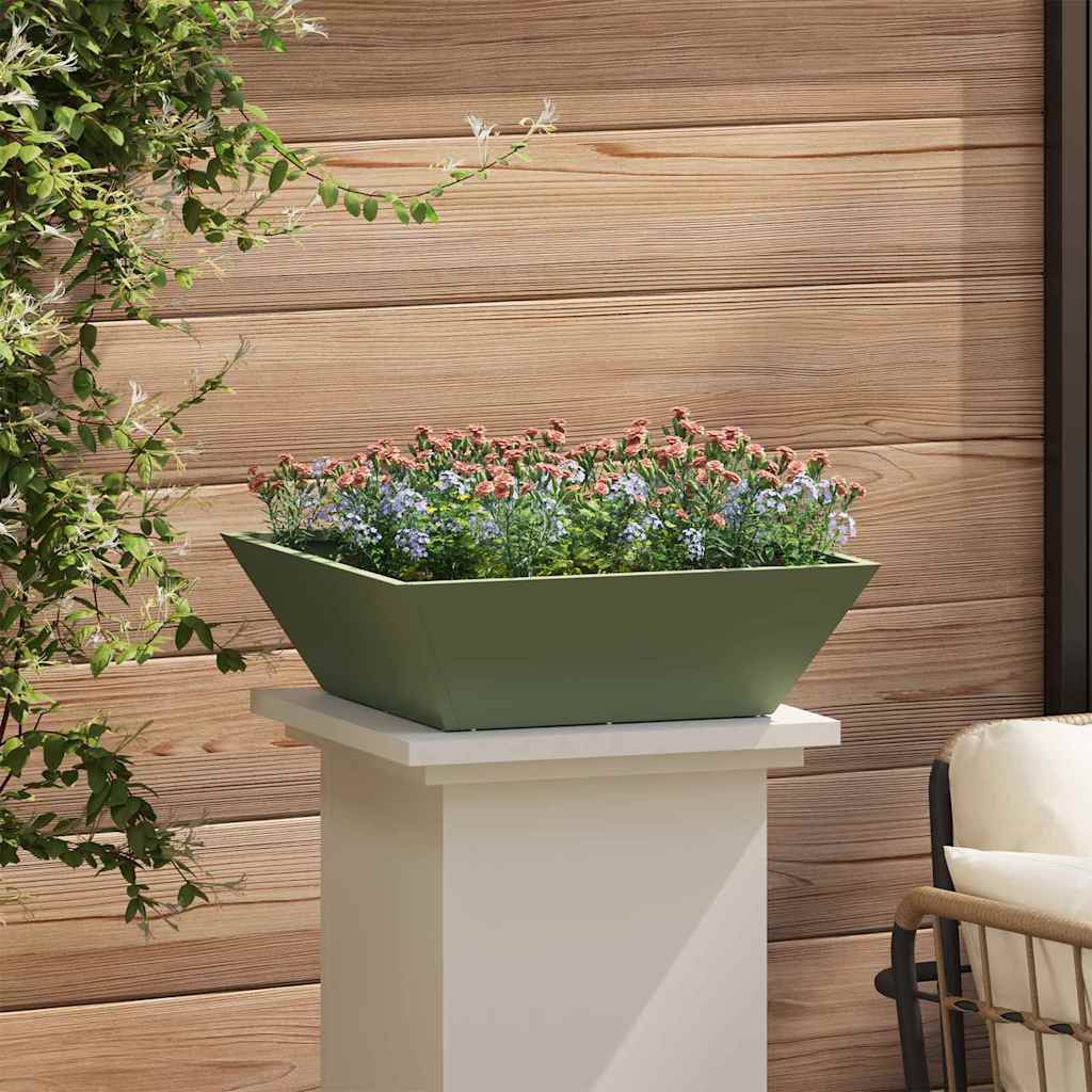 Vaso da Giardino Verde Oliva 50x50x15 cm in Acciaio 873830