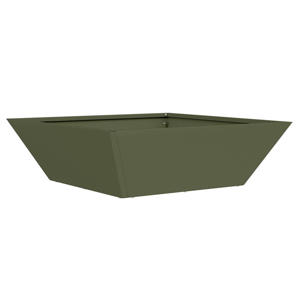 Vaso da Giardino Verde Oliva 50x50x15 cm in Acciaio 873830