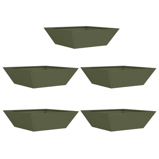 Vasi da Giardino a Ciotola, 5 pz, Verde Oliva, 50x50x15 cm, in Acciaio 873831