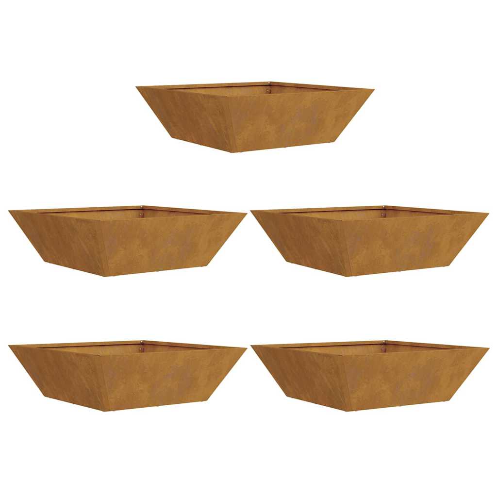 Set di 5 Vasi da Giardino in Acciaio Corroso, 50x50x15 cm 873837