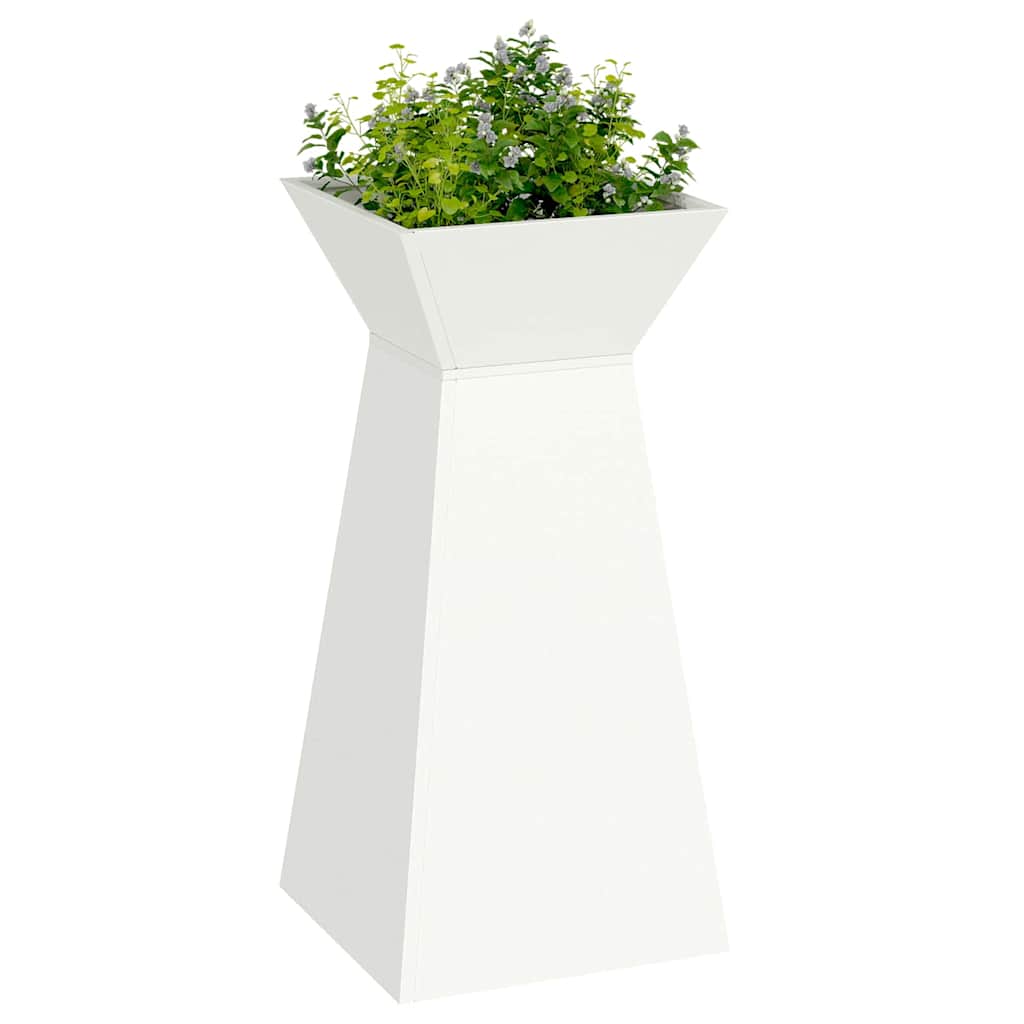 Vasi da giardino a pilastro , 2 pezzi con ciotola, bianchi, 35x35x73 cm in acciaio. 873841