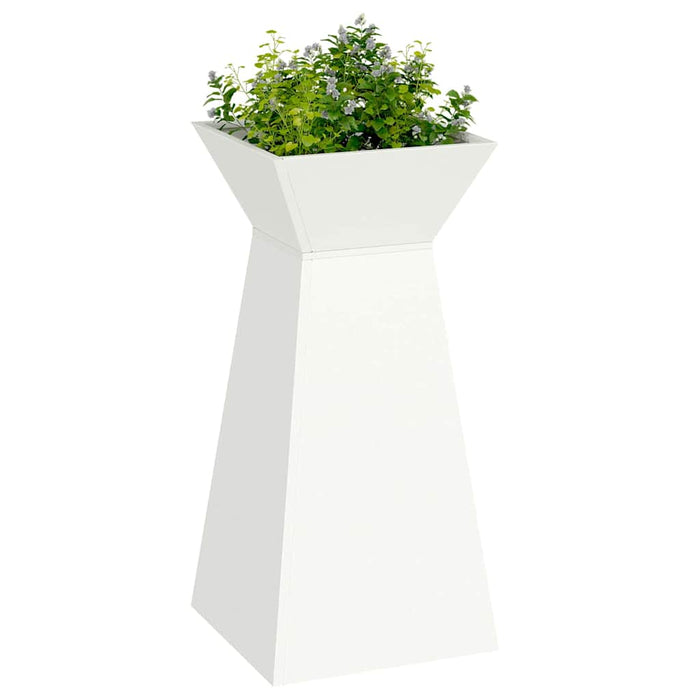 Vasi da giardino a pilastro , 2 pezzi con ciotola, bianchi, 35x35x73 cm in acciaio. 873841