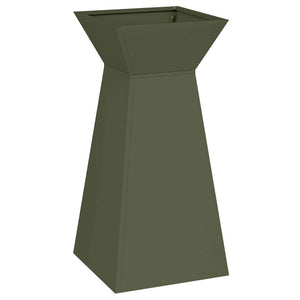 Vaso da giardino a pilastro  con ciotola verde oliva, dimensioni 35x35x73 cm, in acciaio. 873844