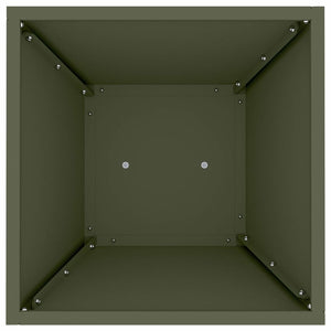 Vaso da giardino a pilastro  con ciotola verde oliva, dimensioni 35x35x73 cm, in acciaio. 873844