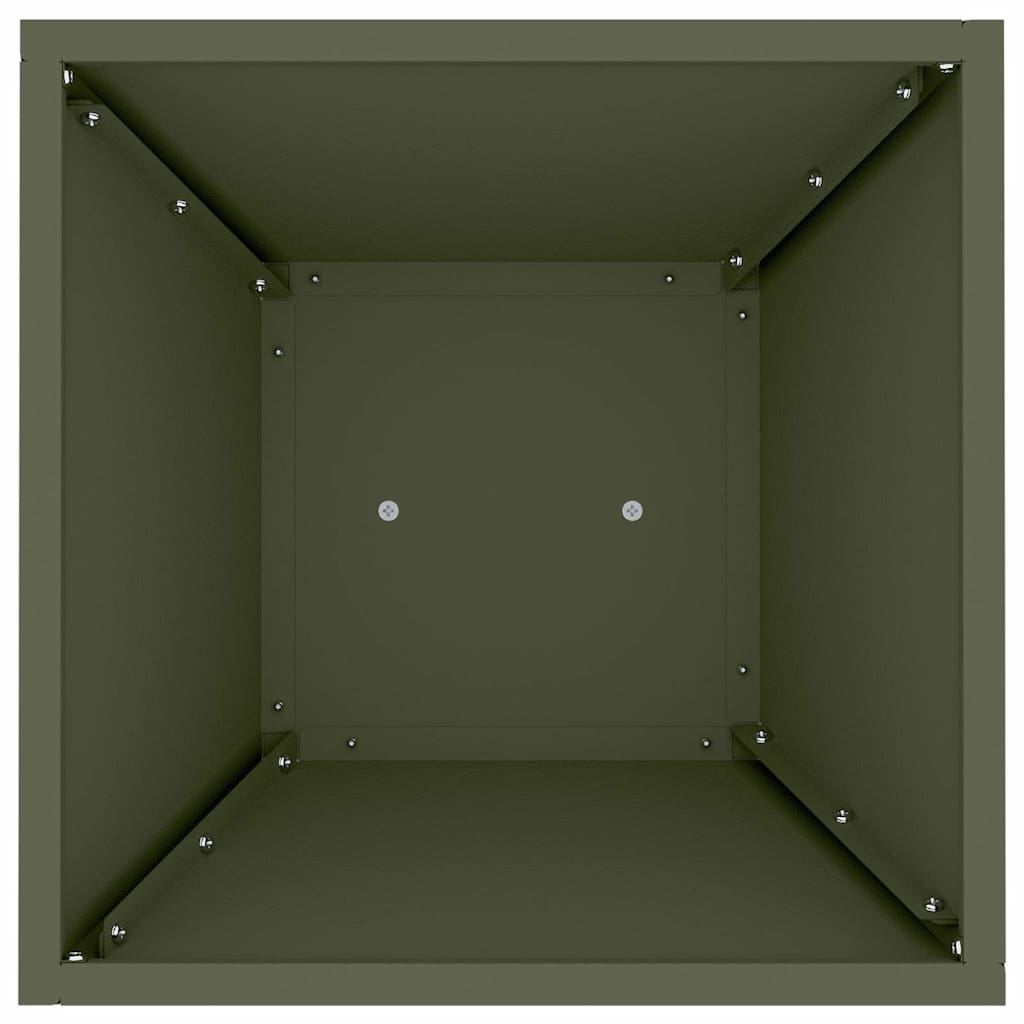 Piantane da giardino , due pezzi con ciotola verde oliva, misure 35x35x73 cm, fatte in acciaio. 873845