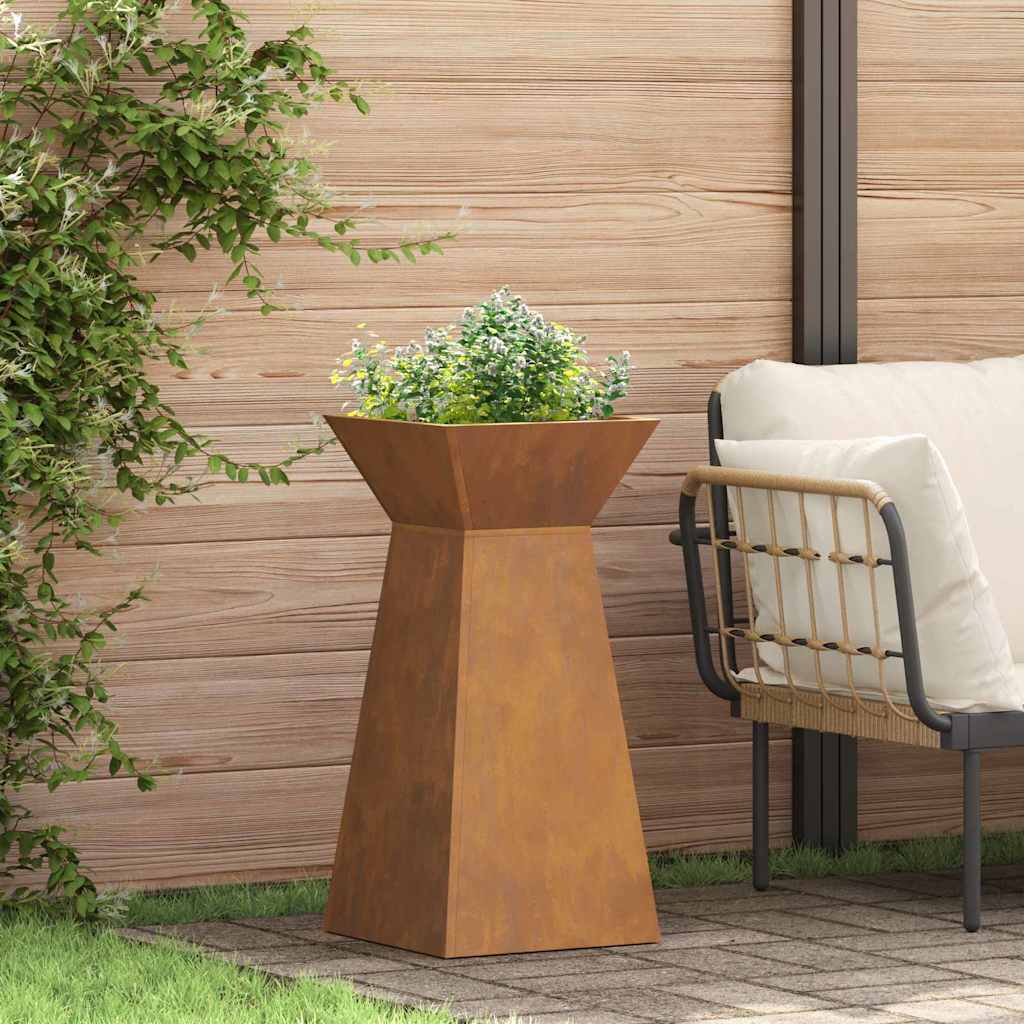 Vaso da giardino  con ciotola, dimensioni 35x35x73 cm, in acciaio Corten. 873850