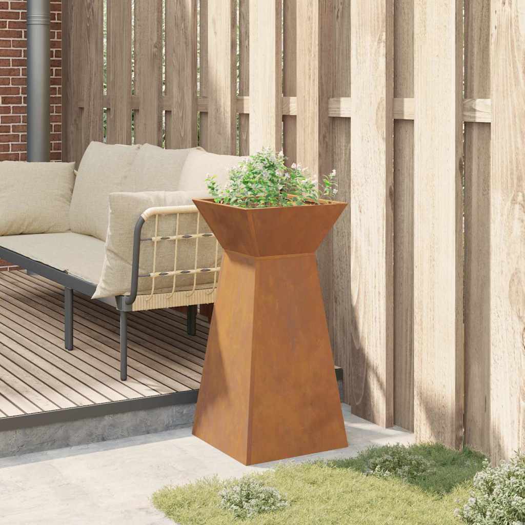 Vaso da giardino  con ciotola, dimensioni 35x35x73 cm, in acciaio Corten. 873850