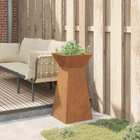 Vaso da giardino  con ciotola, dimensioni 35x35x73 cm, in acciaio Corten. 873850