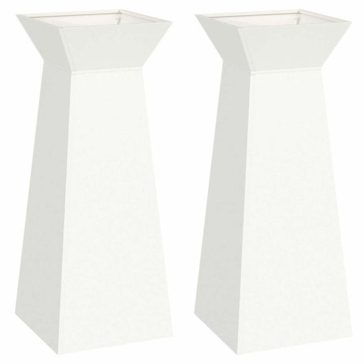 Set di 2 vasi da giardino a colonna  con ciotola bianca, dimensioni 40x40x100 cm, in acciaio. 873855