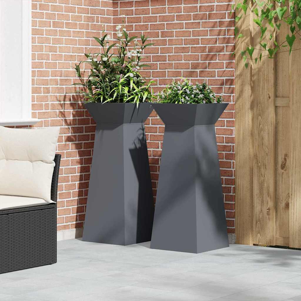 Vasi a colonna per giardino , set da 2 con ciotola antracite, misure 40x40x100 cm, in acciaio. 873857